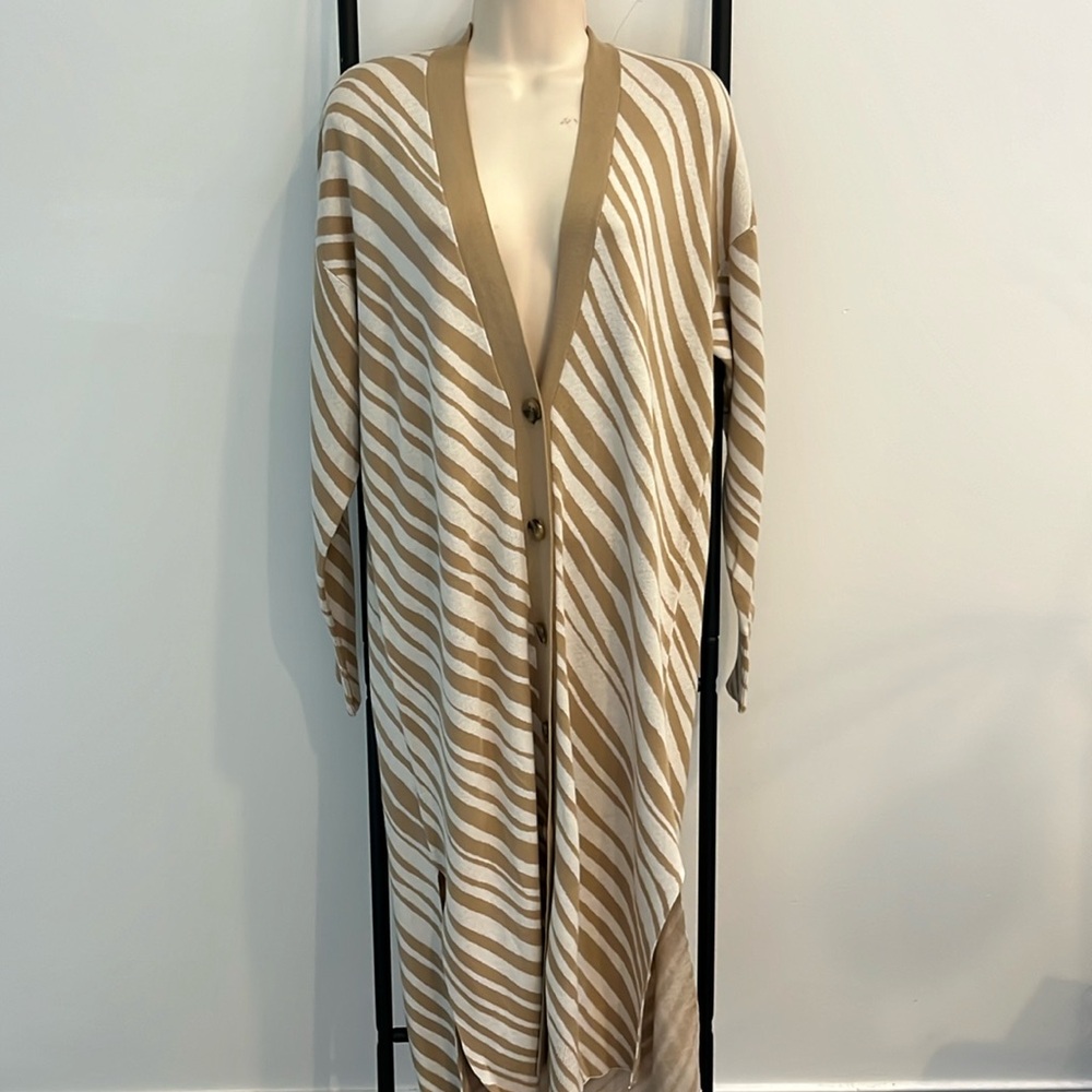 Ann Taylor V-neck Knit Cotton Blend Maxi Cardigan  Buttons Down Women Size M New
